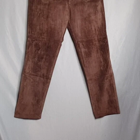 Margaret Godfrey Leather Pants Womens 14 Brown Straight Leg Lined Biker Rocker - Picture 5 of 11